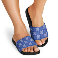 Royal Blue Palaka Quilt Hawaii Slide Sandals Traditional Hawaii-plaid Pattern - Polynesian Pride