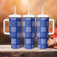 Royal Blue Palaka Quilt Hawaii Tumbler With Handle Traditional Hawaii-plaid Pattern - Polynesian Pride