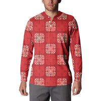 Red Palaka Quilt Hawaii Button Sweatshirt Traditional Hawaii-plaid Pattern - Polynesian Pride
