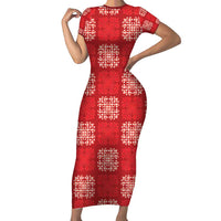 Red Palaka Quilt Hawaii Family Matching Short Sleeve Bodycon Dress and Hawaiian Shirt Traditional Hawaii-plaid Pattern LT14 Mom's Dress Red - Polynesian Pride