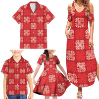 Red Palaka Quilt Hawaii Family Matching Summer Maxi Dress and Hawaiian Shirt Traditional Hawaii-plaid Pattern - Polynesian Pride