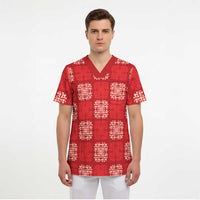 Red Palaka Quilt Hawaii Scrub Top Traditional Hawaii-plaid Pattern - Polynesian Pride