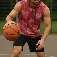 Red Palaka Quilt Hawaii Sleeveless Hoodie Traditional Hawaii-plaid Pattern - Polynesian Pride