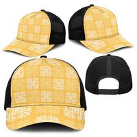 Yellow Palaka Quilt Hawaii Baseball Net Cap Traditional Hawaii-plaid Pattern - Polynesian Pride