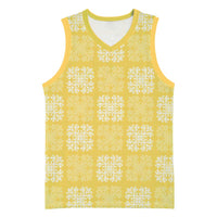 Yellow Palaka Quilt Hawaii Basketball Jersey Traditional Hawaii-plaid Pattern - Polynesian Pride
