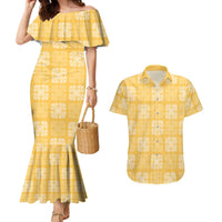 Yellow Palaka Quilt Hawaii Couples Matching Mermaid Dress and Hawaiian Shirt Traditional Hawaii-plaid Pattern - Polynesian Pride