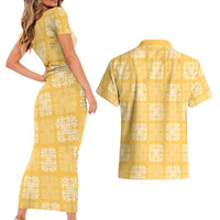 Yellow Palaka Quilt Hawaii Couples Matching Short Sleeve Bodycon Dress and Hawaiian Shirt Traditional Hawaii-plaid Pattern - Polynesian Pride