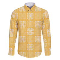 Yellow Palaka Quilt Hawaii Family Matching Long Sleeve Bodycon Dress and Hawaiian Shirt Traditional Hawaii-plaid Pattern LT14 Dad's Shirt - Long Sleeve Yellow - Polynesian Pride