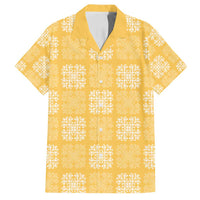 Yellow Palaka Quilt Hawaii Family Matching Off Shoulder Maxi Dress and Hawaiian Shirt Traditional Hawaii-plaid Pattern - Polynesian Pride