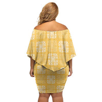 Yellow Palaka Quilt Hawaii Family Matching Off Shoulder Short Dress and Hawaiian Shirt Traditional Hawaii-plaid Pattern - Polynesian Pride