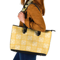 Yellow Palaka Quilt Hawaii Leather Tote Bag Traditional Hawaii-plaid Pattern - Polynesian Pride