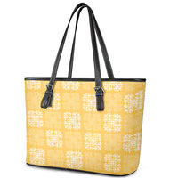 Yellow Palaka Quilt Hawaii Leather Tote Bag Traditional Hawaii-plaid Pattern - Polynesian Pride