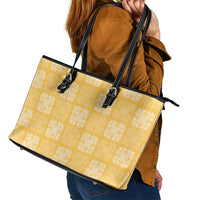 Yellow Palaka Quilt Hawaii Leather Tote Bag Traditional Hawaii-plaid Pattern - Polynesian Pride