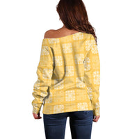 Yellow Palaka Quilt Hawaii Off Shoulder Sweater Traditional Hawaii-plaid Pattern - Polynesian Pride