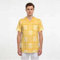 Yellow Palaka Quilt Hawaii Scrub Top Traditional Hawaii-plaid Pattern - Polynesian Pride