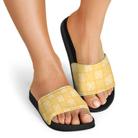 Yellow Palaka Quilt Hawaii Slide Sandals Traditional Hawaii-plaid Pattern - Polynesian Pride