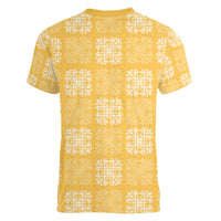 Yellow Palaka Quilt Hawaii Women V-Neck T-Shirt Traditional Hawaii-plaid Pattern - Polynesian Pride