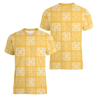 Yellow Palaka Quilt Hawaii Women V-Neck T-Shirt Traditional Hawaii-plaid Pattern - Polynesian Pride