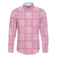 Pink Palaka Quilt Hawaii Family Matching Long Sleeve Bodycon Dress and Hawaiian Shirt Traditional Hawaii-plaid Pattern LT14 Dad's Shirt - Long Sleeve Pink - Polynesian Pride