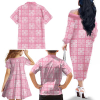 Pink Palaka Quilt Hawaii Family Matching Off The Shoulder Long Sleeve Dress and Hawaiian Shirt Traditional Hawaii-plaid Pattern - Polynesian Pride