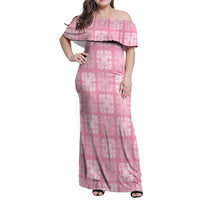 Pink Palaka Quilt Hawaii Family Matching Off Shoulder Maxi Dress and Hawaiian Shirt Traditional Hawaii-plaid Pattern - Polynesian Pride