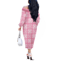 Pink Palaka Quilt Hawaii Off The Shoulder Long Sleeve Dress Traditional Hawaii-plaid Pattern - Polynesian Pride