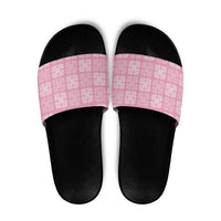 Pink Palaka Quilt Hawaii Slide Sandals Traditional Hawaii-plaid Pattern - Polynesian Pride