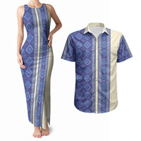 Mabuhay Philippines Festival Couples Matching Tank Maxi Dress and Hawaiian Shirt Yakan Modern Filipiniana Inspired LT14 Blue - Polynesian Pride