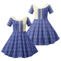 Mabuhay Philippines Festival Family Matching Off Shoulder Short Dress and Hawaiian Shirt Yakan Modern Filipiniana Inspired LT14 Daughter's Dress Blue - Polynesian Pride