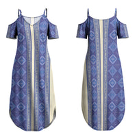 Mabuhay Philippines Festival Family Matching Summer Maxi Dress and Hawaiian Shirt Yakan Modern Filipiniana Inspired LT14 Mom's Dress Blue - Polynesian Pride