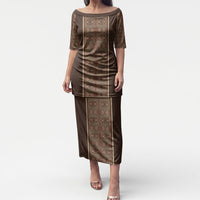 Mabuhay Philippines Festival Puletasi Tnalak Modern Filipiniana Inspired LT14 Long Dress Brown - Polynesian Pride