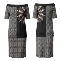 Mabuhay Philippines Festival Family Matching Puletasi and Hawaiian Shirt Araw Tnalak Modern Filipiniana Inspired LT14 Mom's Dress Black - Polynesian Pride