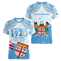 Fiji Day 1970 Women V-Neck T-Shirt Proud To Be A Fijian Tapa Pattern