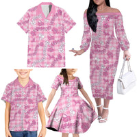 Alaka Aloha Hawaii Family Matching Off The Shoulder Long Sleeve Dress and Hawaiian Shirt Plumeria Lei With Palaka Motif - Polynesian Pride