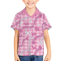 Alaka Aloha Hawaii Family Matching Puletasi and Hawaiian Shirt Plumeria Lei With Palaka Motif LT14 Son's Shirt Pink - Polynesian Pride