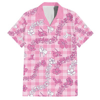 Alaka Aloha Hawaii Family Matching Short Sleeve Bodycon Dress and Hawaiian Shirt Plumeria Lei With Palaka Motif LT14 Dad's Shirt - Short Sleeve Pink - Polynesian Pride