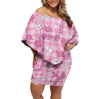 Alaka Aloha Hawaii Off Shoulder Short Dress Plumeria Lei With Palaka Motif - Polynesian Pride