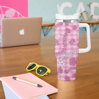 Alaka Aloha Hawaii Tumbler With Handle Plumeria Lei With Palaka Motif - Polynesian Pride