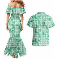 Omaomao Aloha Hawaii Couples Matching Mermaid Dress and Hawaiian Shirt Plumeria Lei With Palaka Motif LT14 - Polynesian Pride