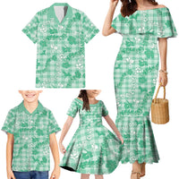 Omaomao Aloha Hawaii Family Matching Mermaid Dress and Hawaiian Shirt Plumeria Lei With Palaka Motif LT14 - Polynesian Pride