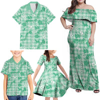 Omaomao Aloha Hawaii Family Matching Off Shoulder Maxi Dress and Hawaiian Shirt Plumeria Lei With Palaka Motif LT14 - Polynesian Pride