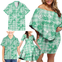 Omaomao Aloha Hawaii Family Matching Off Shoulder Short Dress and Hawaiian Shirt Plumeria Lei With Palaka Motif LT14 - Polynesian Pride