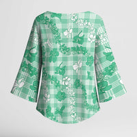 Omaomao Aloha Hawaii Kimono Sleeve Blouse Plumeria Lei With Palaka Motif - Polynesian Pride