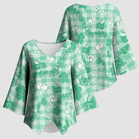 Omaomao Aloha Hawaii Kimono Sleeve Blouse Plumeria Lei With Palaka Motif - Polynesian Pride