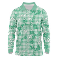 Omaomao Aloha Hawaii Long Sleeve Polo Shirt Plumeria Lei With Palaka Motif - Polynesian Pride