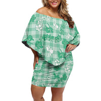 Omaomao Aloha Hawaii Off Shoulder Short Dress Plumeria Lei With Palaka Motif - Polynesian Pride