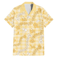 Melemele Aloha Hawaii Family Matching Mermaid Dress and Hawaiian Shirt Plumeria Lei With Palaka Motif LT14 Dad's Shirt - Short Sleeve Yellow - Polynesian Pride