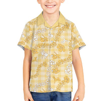 Melemele Aloha Hawaii Family Matching Short Sleeve Bodycon Dress and Hawaiian Shirt Plumeria Lei With Palaka Motif LT14 Son's Shirt Yellow - Polynesian Pride