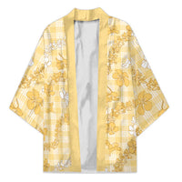 Melemele Aloha Hawaii Kimono Plumeria Lei With Palaka Motif - Polynesian Pride