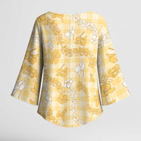 Melemele Aloha Hawaii Kimono Sleeve Blouse Plumeria Lei With Palaka Motif - Polynesian Pride